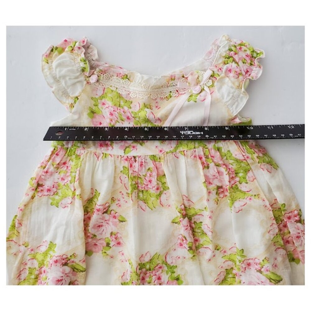 Biscotti Baby Lightweight Cotton Cream Pink Floral Dress Lace Trim Slip Size 2T - Picture 5 of 9